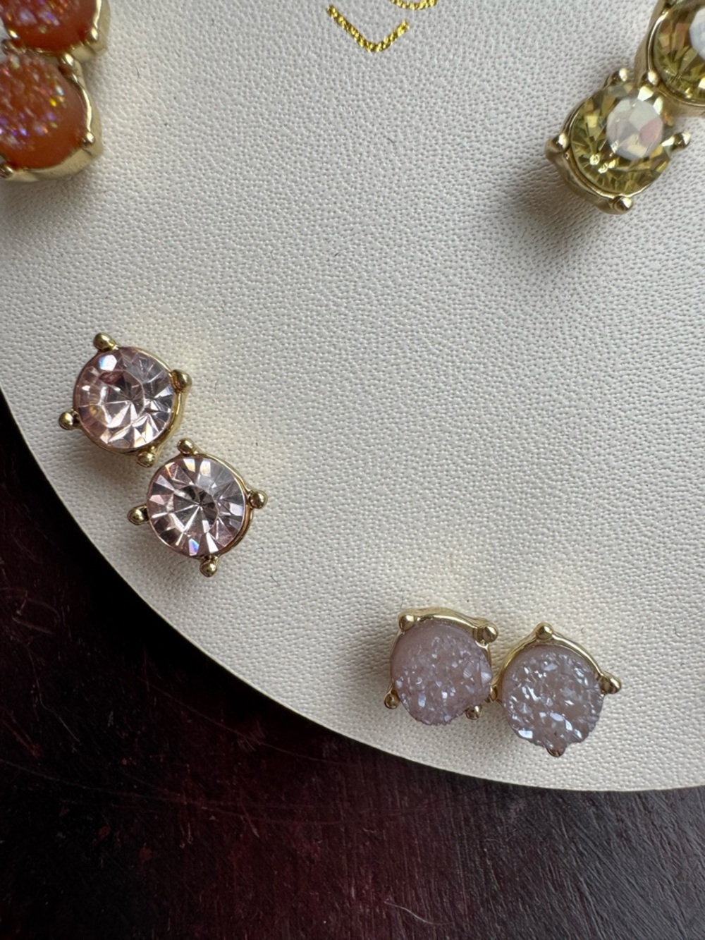 LOFT NWT 9 Pair Gold Tone Pastel Druzy Crystal Stud Earring Set - Picture 10 of 11